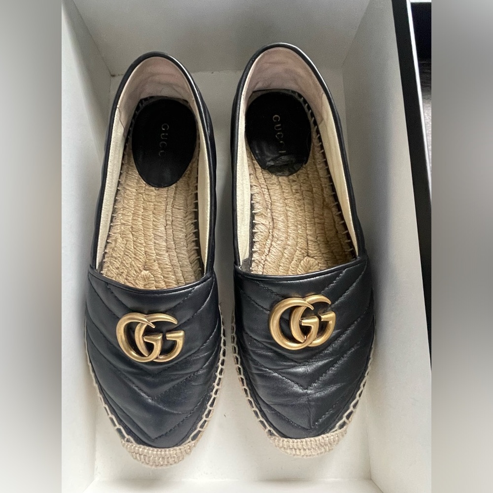 Women’s Gucci Espadrille double G leather authentic luxury designer shoe